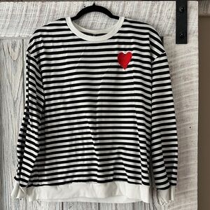 SHEIN Black and White Striped Women’s Sweatshirt with Red Heart